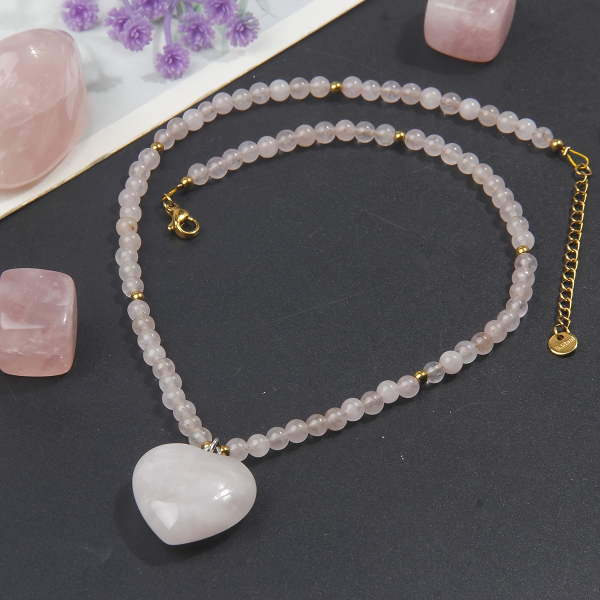 Bohemian Style White Crystal Heart Pendant Beaded Necklace